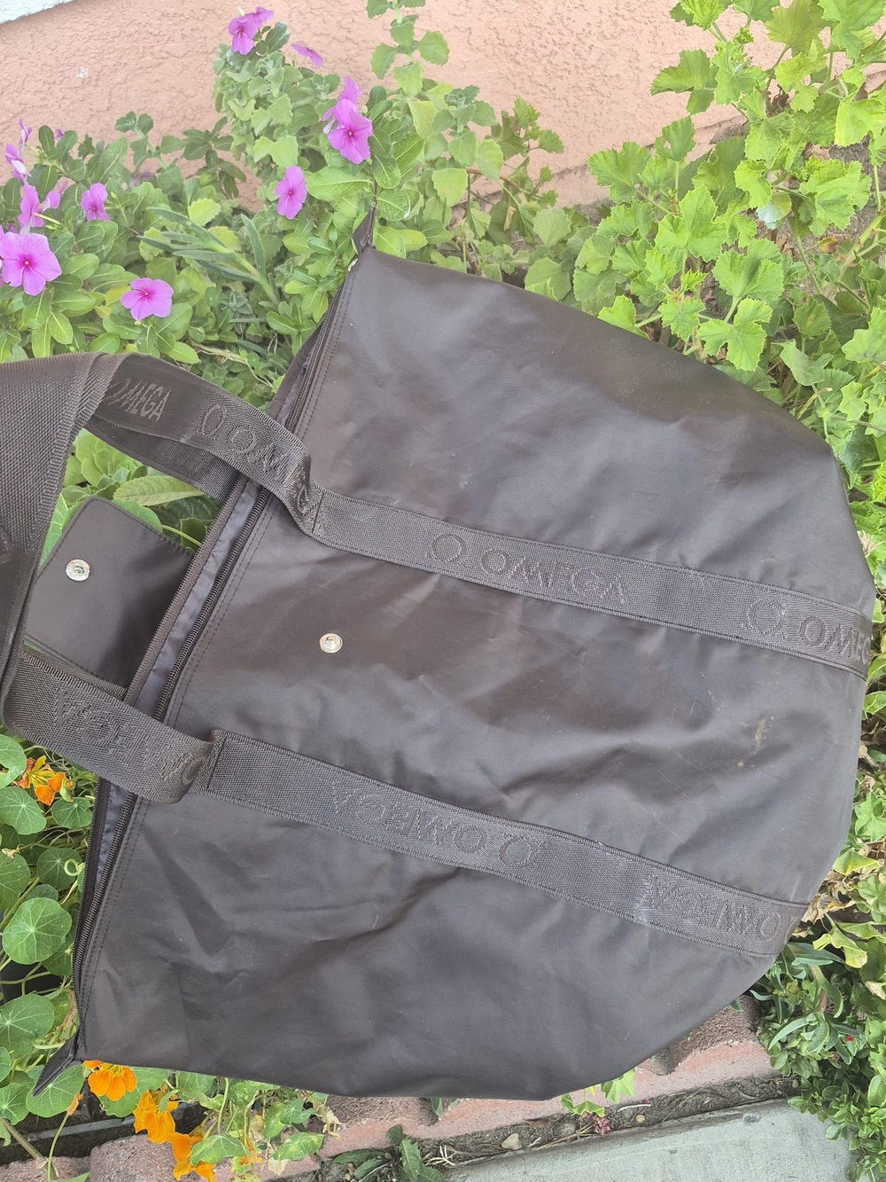 Omega BrownNylon Duffel Tote with Branded Straps